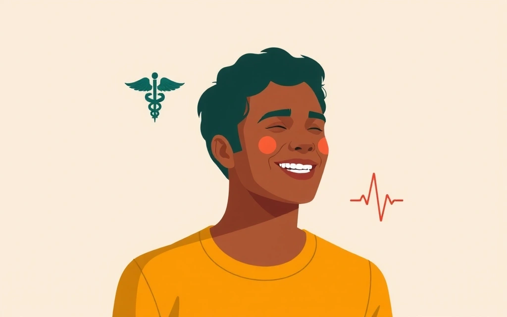 Abstract illustration of a person feeling better due to healthy eating, medical symbols subtly integrated