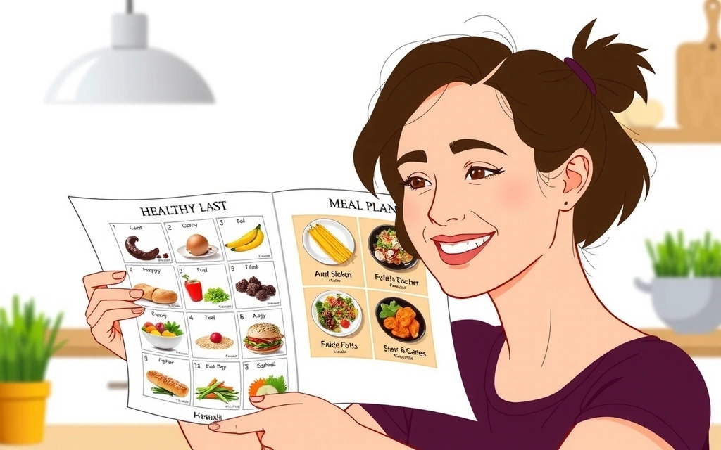 Illustration of a personalized meal plan with a person happily reviewing it